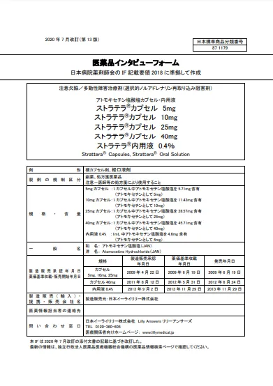 ストラテラの医薬品説明書