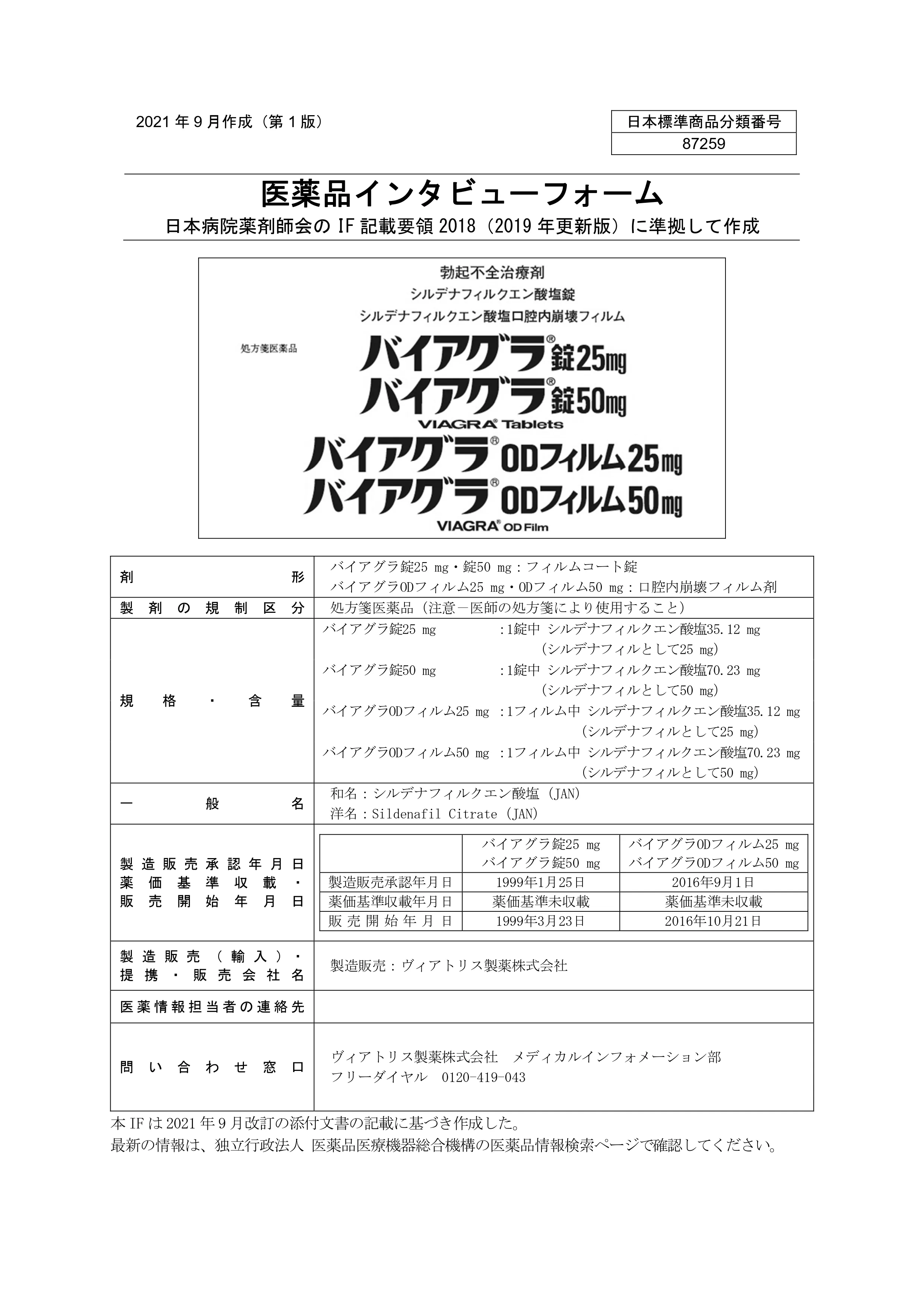 バイアグラの医薬品説明書