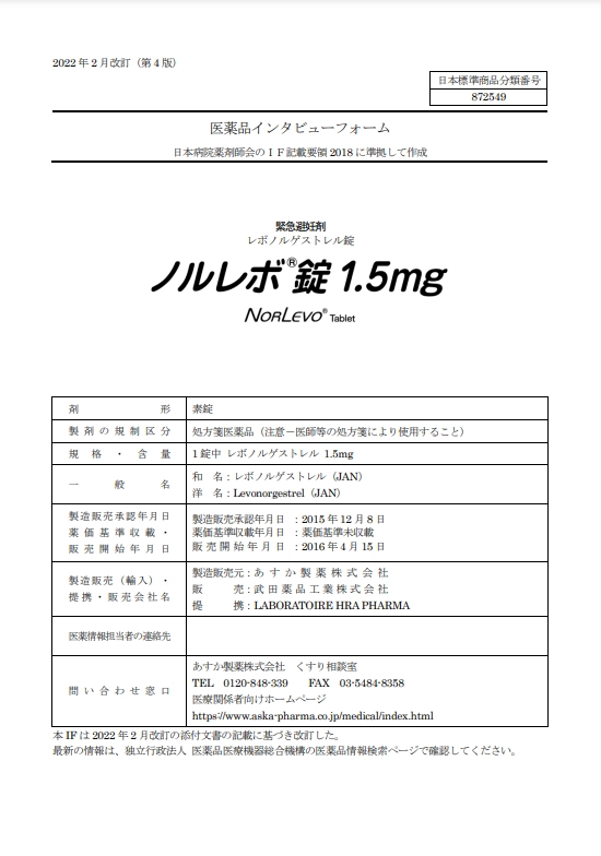 ノルレボの医薬品説明書